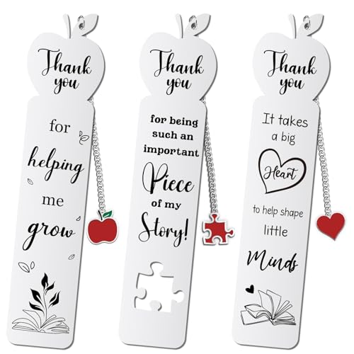 3 Pcs Teacher Appreciation Bookmark Thank You Teacher Gift Bookmark for Women Men Teacher Appreciation Gifts Metal Bookmarks for Christmas Day Unique Bookmarks for Teachers Day