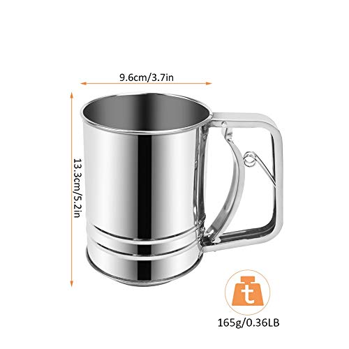 Stainless Steel Flour Sifter for Baking 3 Cup Hand-held Squeeze Sifter Double Layers Sieve with Hand Press Handle