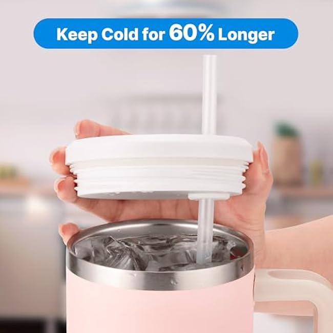 2 Pack 40 oz Tumbler Lid Replacement for 40oz Stanley Quencher 2.0, Replacement Tumbler Lids Covers Fit for Stanley Cup (White 2 Pack)