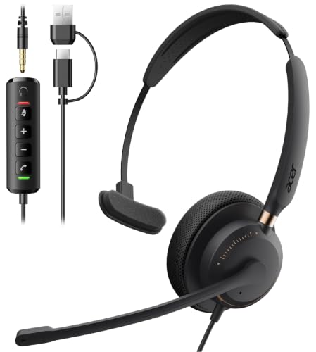 Acer USB Headset with Microphone, Clear Sound Quality for Call ＆ Meetings, Wired Computer Headset...