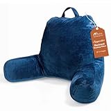 Sasttie Reading Pillow, Velvet Back Pillow for Bed Sitting Up, Adult Back-Rest Support Cushion with Arms for Sit Up on Couch, Sofa, and Floor, Dorm Essentials, Reading Accessories, Navy