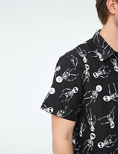 Sslr-Halloween-Shirts-For-Men-Skeleton Shirt Pumpkins Button Up Short Sleeve Causal Lightweight(X-Large, Black(293)) #TOP5