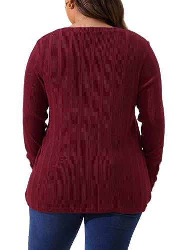 Image of Agnes Orinda Plus Size Knit Tops for Women Long Sleeve V Neck Button Stretch Casual Pullover Sweater Blouses