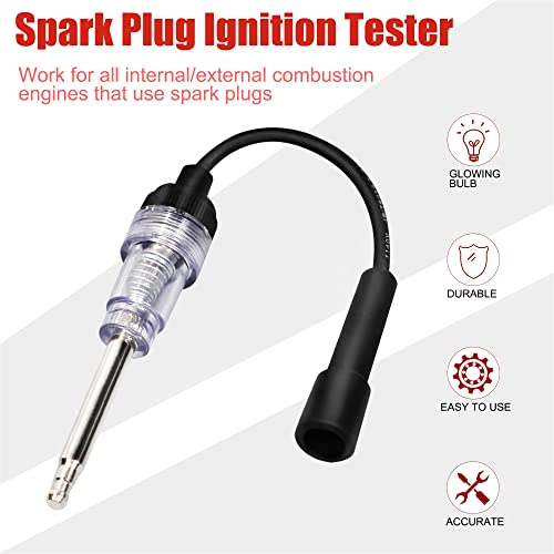 Autowanderer Tool 9Pcs Engine Compression Tester Kit With Spark Plug Tester, Universal Automotive Petrol Gas Cylinder Pressure Gauge Set Engine Testing Tools M10, M12, M14, M18 Fitting #TOP4
