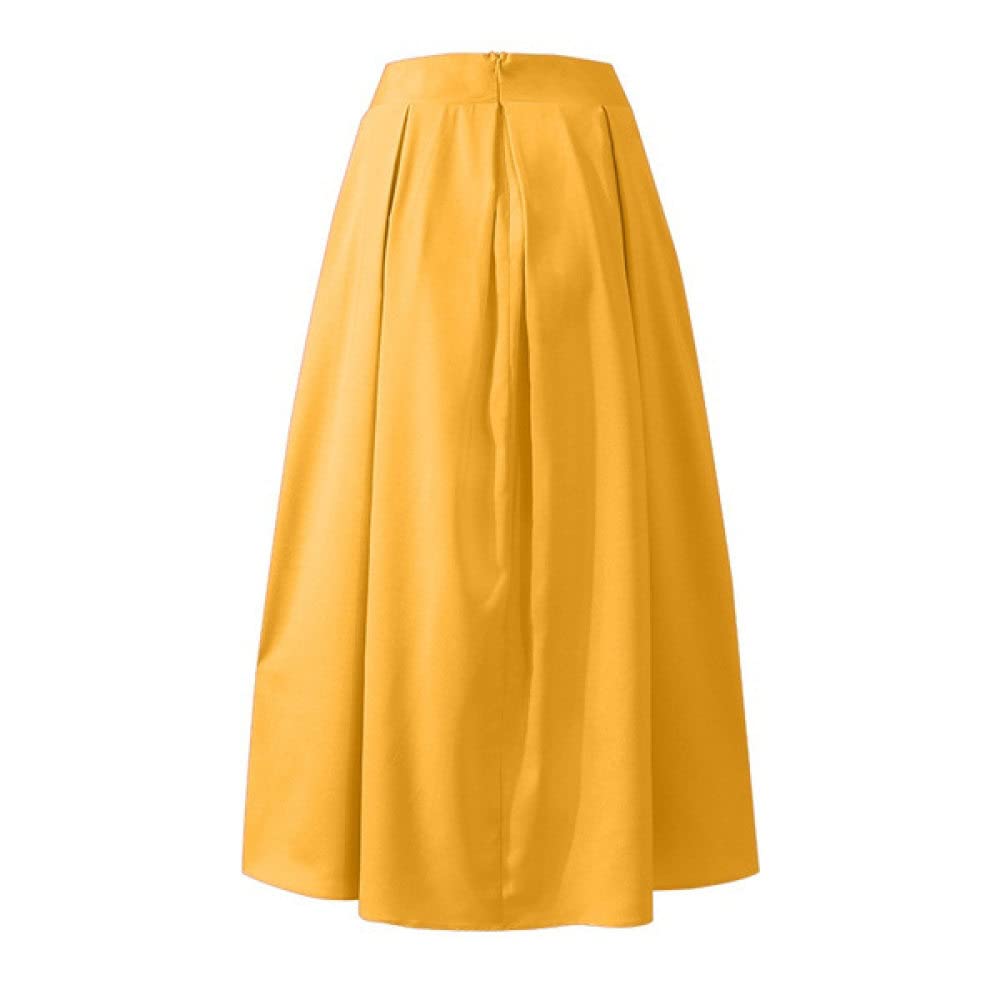 Gonne,Gonna Lunga da Donna Gonna A Pieghe A Vita Alta Gialla Moda con Tasche Cerniera A-Line Increspato Plus Size Semplice Casual Gonne Lunghe per Ragazze Signore,L