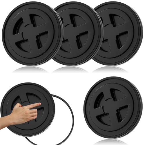 4 Pieces 5 Gallon Black Bucket Lids, 12inch Leak-proof Plastic Seal Screw Top Airtight Lids, Reusable Drum & Pail Seal Lid for Pet Food Storage, Home Paint Storage and Industrial Storage Buckets