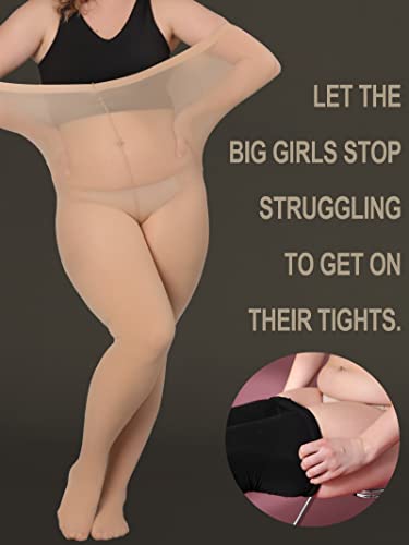 Image of HONENNA Queen Plus Size Tights Semi Opaque Control Top High Waist Stockings Nylons Pantyhose for Women 1X 2X 3X 4X 5X 6X