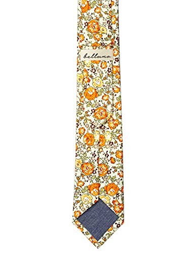Image of BELLUNO Men's Cotton Floral Skinny Tie, 2.5 inch Width, with Gift Box