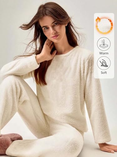 Image of KOTTY Girls White Winter Set Warm Fleece Cozy Full Sleeve Top and Pant Set