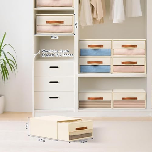DIMJ Schubladen Ordnungssystem Schubladenboxen - Aufbewahrungsbox Faltboxen mit Fenster Organizer Schublade, Kleiderschrank Organizer Ordnungssystem Kleiderschrank für Schrank, 4 Stück, Beige