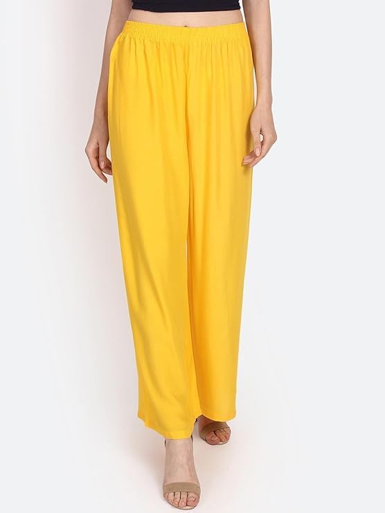 hivata Plain Plazo Women in Yellow Colour Rayon Loose Fit Flared Palazzo Pants Soft Stylish & Comfortable Bottom Wear Casual Plaazo for Girls Office, Stylish Flared Palazzo Trousers Wide Leg (Large)-picture-23