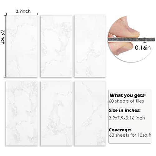 60-Pieces 13.1 Sq.ft Coverage Peel And Stick Backsplash Pvc Wall Tiles 4 Inch X 8 Inch Stone White Subway Stick On Backspalsh For Kitchen, Bathroom, Fireplace, Camper, Mirror Frame #TOP5