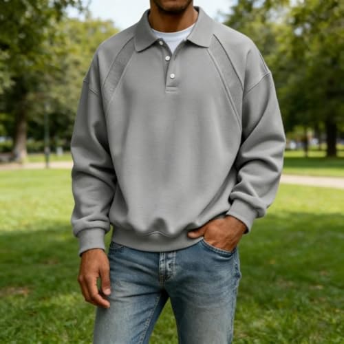 Sweat-shirt col boutonné homme en patchwork chic à manches longues - 5