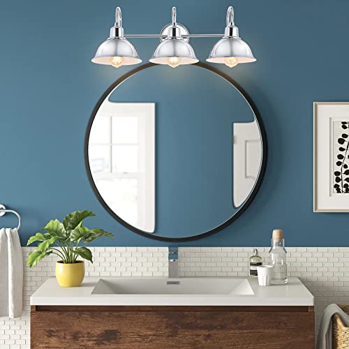 Image of JONATHAN Y 27 inch Chrome Farmhouse Industrial 1-Light LED Vanity Wall Sconce for Bathroom Mirror Kitchen, Metal Shade, Dimmable Vintage Lighting, LED Bulb Included (JYL7483A)