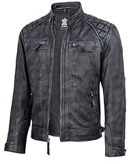 D1 - Men Distressed Wash Black Leather Jacket