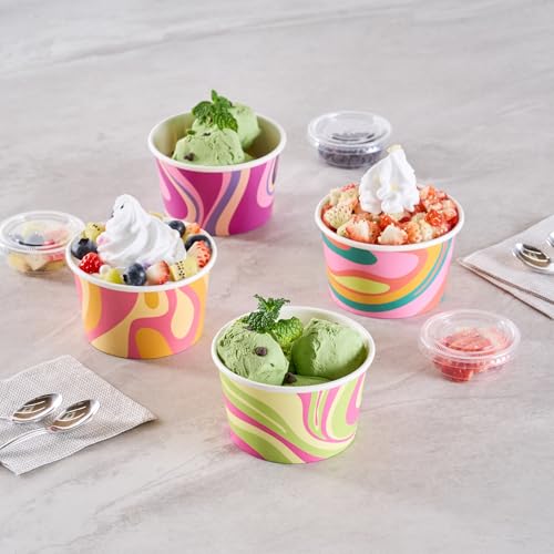 Image of Restaurantware Ice Cream Cups 50 Pack of 8 oz Leak-Resistant Disposable Dessert Bowl Frozen Yogurt Cup Round Paper Container For Cold And Hot Desserts