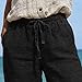 AKTCVVJ Linen Capris for Women Drawstring Waist Casual Knee Length Shorts Workout Outdoor Cotton Capris with Pockets Black