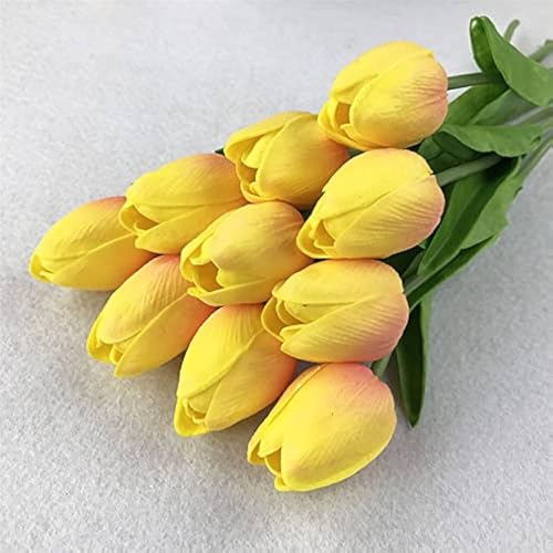 Image of CosaCentrum Beautiful Decorative Artificial Tulip Flower Bunches for Home decor (Yellow, Pack of 5)