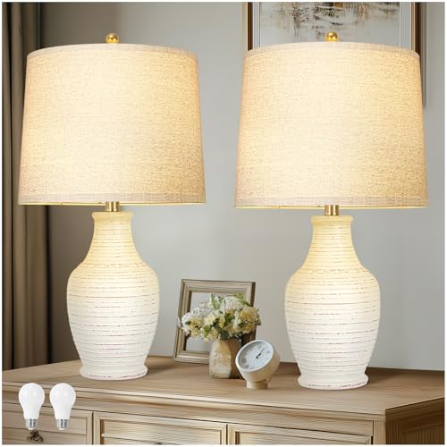 Scenekoy 23' Ceramic Table Lamps Set of 2 with 3-Way Dimmable Bulb,Rotary Switch,Lamps for Living...