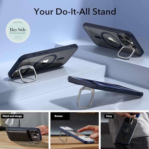 Image of ESR for iPhone 15 Pro Max Case, Compatible with MagSafe, Military-Grade Protective Case, Built-in Stash Stand Phone Case, Scratch-Resistant Back Cover, Classic Series,Clear Dark Blue