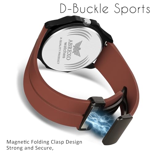 Image of Abx4900-Captain Series Date Working Square Black Dial Brown Magnetic Silicon Strap Analog Watch Quartz Mechanism