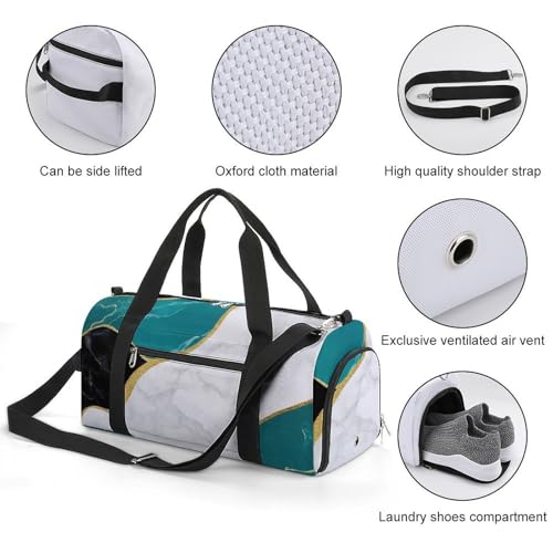 Fashion Travel Weekender Duffle Bag Sport Beach Yoga Overnight Luggage Bag Blue Turquoise Gray White Gold Black Marble3