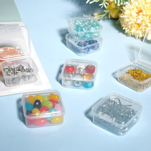 Image of 54 Pcs Clear Small Plastic Containers with Hinged Lid 1.8 x 1.8 x 0.8 Inches Transparent Storage Boxes for Organizing Jewelry, Beads, Crafts, and Small Items