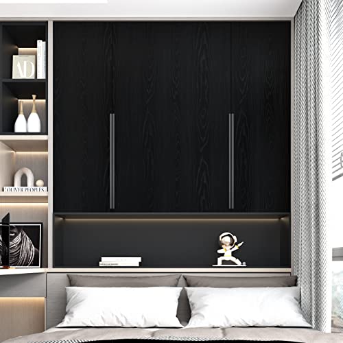 Skyblur 24\" x 118\" Black Wood Contact Paper for Cabinets Peel and Stick Countertops Wallpaper Wood Grain Dark Wall Paper Self Adhesive Removable Vinyl Black Contact Paper for Counter Tops Desktop