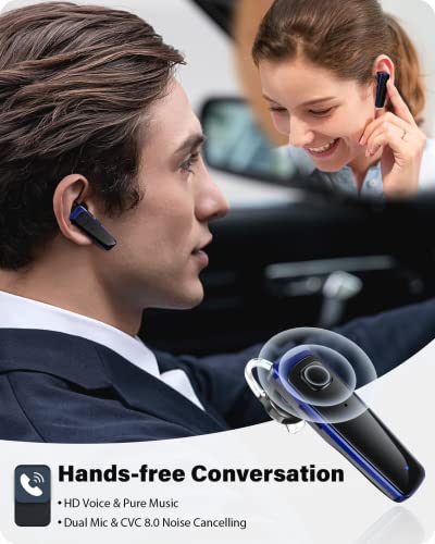 Image of ADADPU Bluetooth Headset - V5.0 Wireless Handsfree Earpiece Built-in Dual Mic Noise Cancelling, 10 Days Standby 16Hrs HD Talktime Ultralight Headset for iPhone Android Samsung Laptop(Blue)
