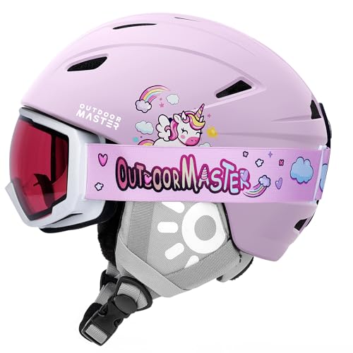 OutdoorMaster Anoa Kids Ski Helmet and Goggles Set - Snowboard Helmet with Ski Goggles - Durable PC Shell, Shock-Absorbing EPS Core & Adjustable Fit - Certified Snow Helmets for Boys, Girls & Youth