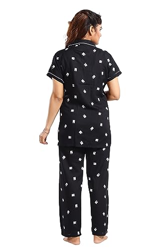 Image of Women's Cotton Heart Printed Night Suit Set of Shirt and Pyjama