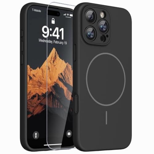 Image of Magnetic for iPhone 16 Pro Max Case,Shockproof Matte Cover,Black Matte | with Screen Protector,Compatible with MagSafe,Military Grade Drop Protection,Full Camera Protection,Non-Slip Design Case