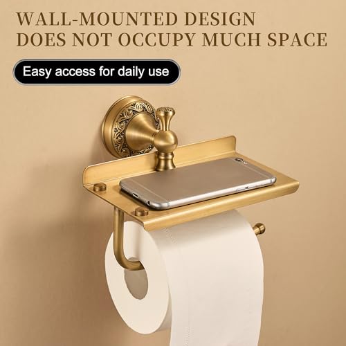 Image of Wall Mounted Bathroom Toilet Paper Holder with Storage,Roll Tissue Holder Antique Brass Pattern Carving,Brushed Bronze