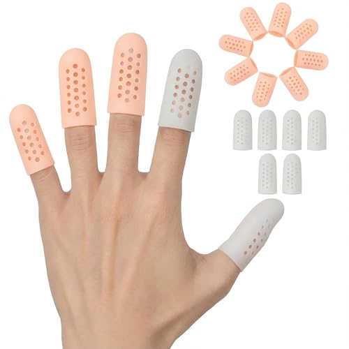 Hasny 14 Stück Fingerlinge Gel - Silikon Fingerschutz & Fingerkuppenschutz Atmungsaktive Fingerhüllen mit Loch für rissige Haut Handekzem Arthritis & Blasen - Ideal als Fingerschutz bei Verletzung
