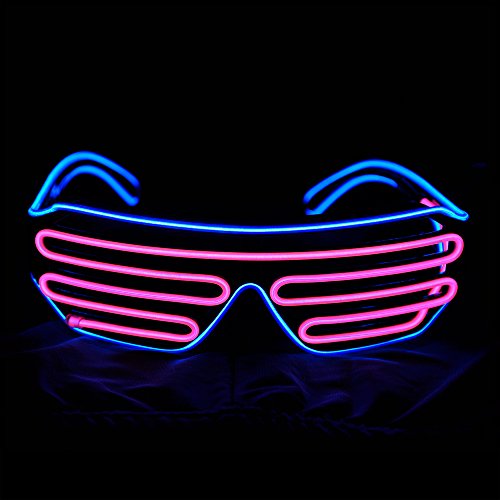 Light Up Flashing Shutter Neon Rave Glasses El Wire LED Sunglasses Glow DJ Costumes For Party, 80s, EDM RB03 (Blue - Pink)4