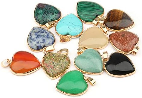 LHJ 5 colgantes de piedra natural en forma de corazón pulido piedra de ágata de cristal colgante aleatorio para hacer joyas collar pulsera, Piedra