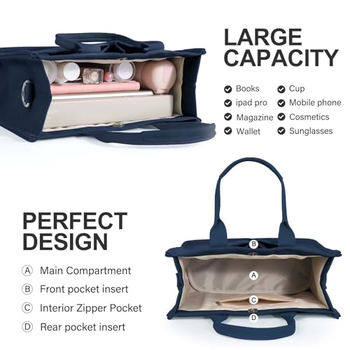 Image of Canvas Tote Bag for Women with Pockets Crossbody Bag Tote Shoulder Handbags Casual Work Bags Everything Tote Bag