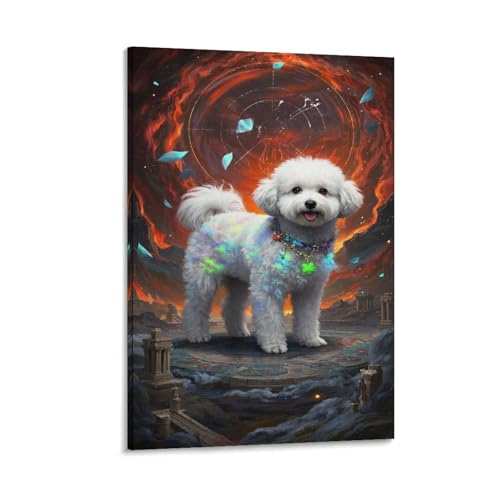 Fresque Bichon frisé pour salle de bain et cuisine : toile anti-humidité