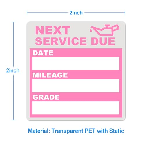 Image of for Oil Change Sticker Static Cling, Clear Stickers 120 Pcs 2 inchx 2 inch Next Service Due Sticker for Windshield, Easy to Peel with No Residue for Car Auto Vehicle Window (Pink2)