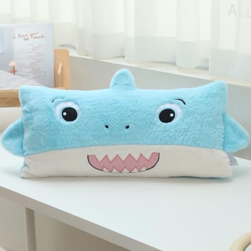 Image of Snugtown Stuffed Animal Lumbar Pillow, Super Soft Plush Cuddle Throw Pillow for Kids, Cute Shark Shaped Pillow, 12 x 24 Inches, Baby Blue