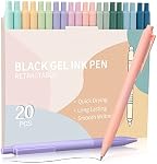 Retractable Gel Pens, Black Gel Ink Cute Pens, 0.5mm Fine Point with Grips, Smooth Writing Pens for Office, 20-Pack