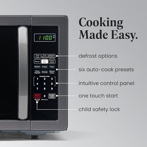 Farberware Countertop Microwave 1000 Watts, 1.1 cu ft - Microwave Oven With LED Lighting and Child Lock - Perfect for Apartments and Dorms - Easy Clean Black Stainless Steel