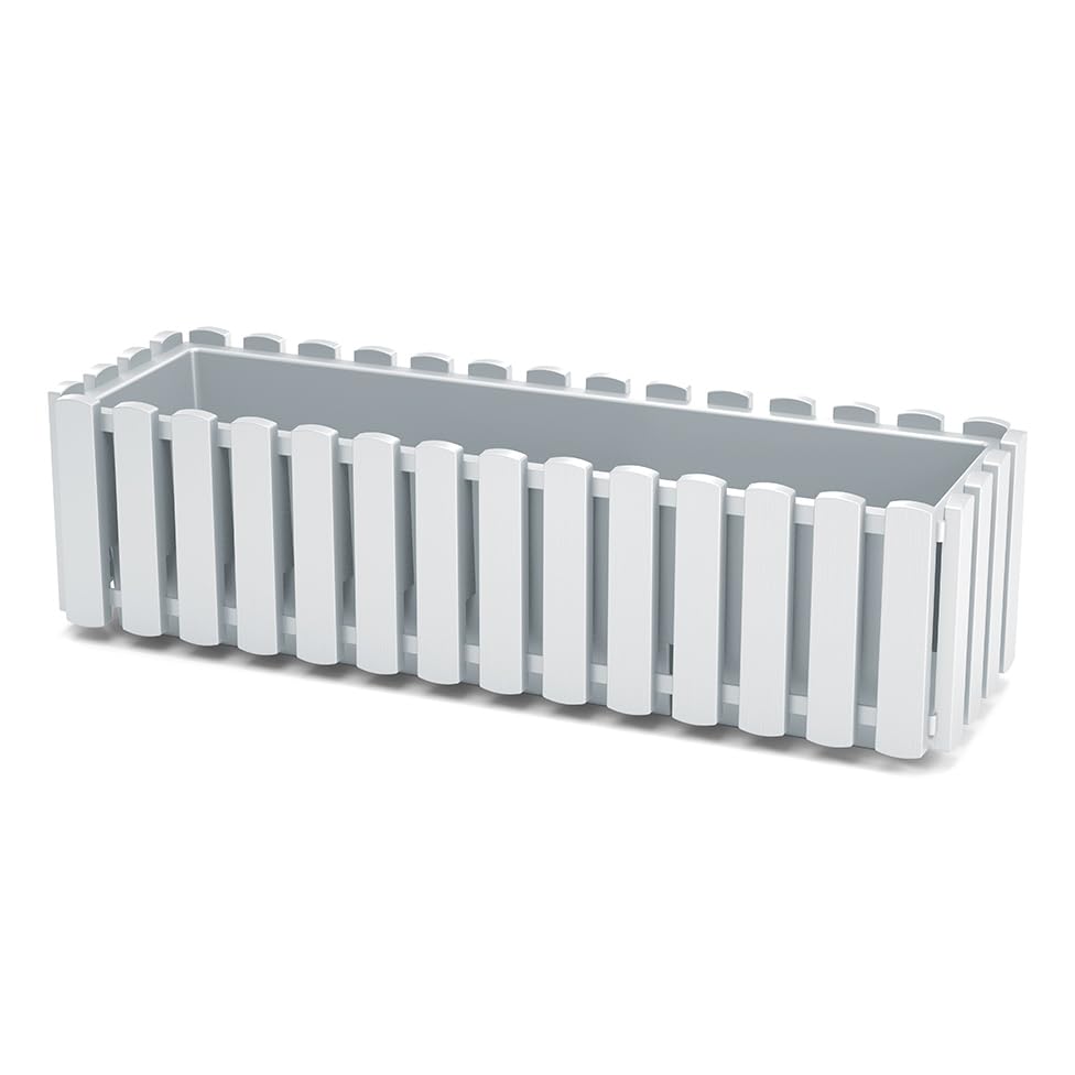 Window Box Flower Pot Planter 2 Sizes 4 Colours Rustic Slat Farm House Design Rectangle Garden Patio Decoration Pot (White Large - 58cm)