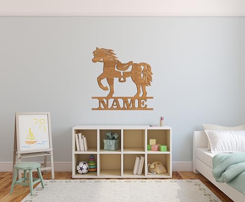 codiarts. Namensschild, Wandbild, Kinderzimmer, Kindertür, personalisierbar mit Namen, selbstklebend (Leopard) Pferd)