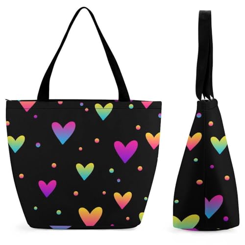 Sac de shopping pour voyage avec points d'amour colorés grand sac à main bandoulière femme
