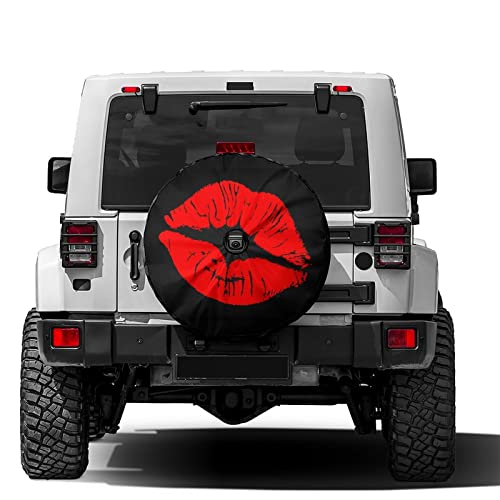 Image of Delerain Spare Tire Cover with Backup Camera Hole Red Lips Wheel Covers Waterproof Dust-Proof UV Sun Universal Fit for RV Trailer RV SUV Truck (18 Inch for Diameter 32 inch-34 inch)