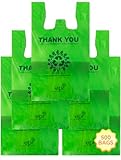 [500 per box] | Recyclable Compostable Reusable Biodegradable Plastic T-Shirt Bags | Grocery Shopping Bags | Green Eco Plastic Bags (500 per box) | T-Shirt Carryout Bags 500 count Restaurant Quality, Durable, Reusable and Econ Friendly | Measures 11. 5' X 6. 25' X 21'( large size 1/6) , 16 Mic (0. 63 Mil)
