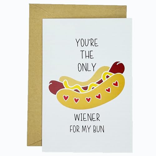 Funny Birthday Card for Boyfriend - YOU`RE THE ONLY WIENER FOR MY BUN - Anniversary Card for Husband - Gift for Men Him