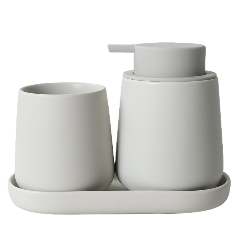 Ensemble d'accessoires de salle de bain gris en céramique avec plateau