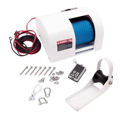 Electric Anchor Winch,Boat Anchor Wench 12V Marine Saltwater Anchor Windlass Kit with Wireless Remote Control Anchors Up to 25 LBS (White)
